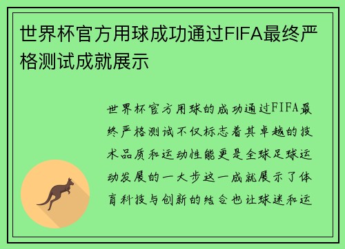 世界杯官方用球成功通过FIFA最终严格测试成就展示 世界杯官方用球成功通过FIFA最终严格测试成就展示